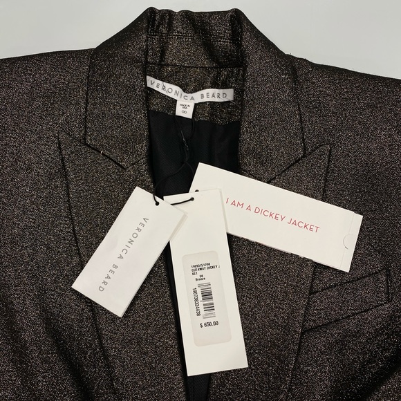 VERONICA BEARD Cutaway Dickey Lamé Blazer Bronze Size Extra Small 00 - Picture 5 of 6